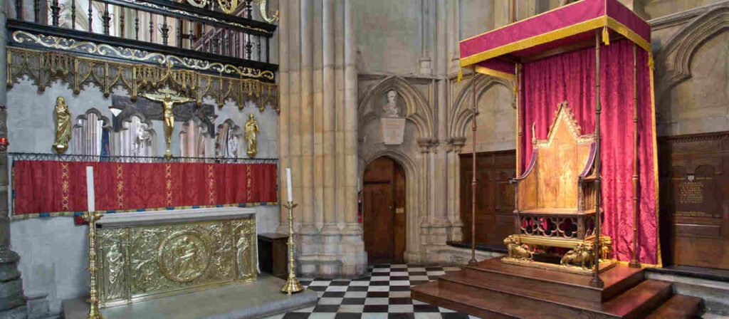 The Coronation Chair of Westminster Abbey, used in British monarch coronations since 1308.