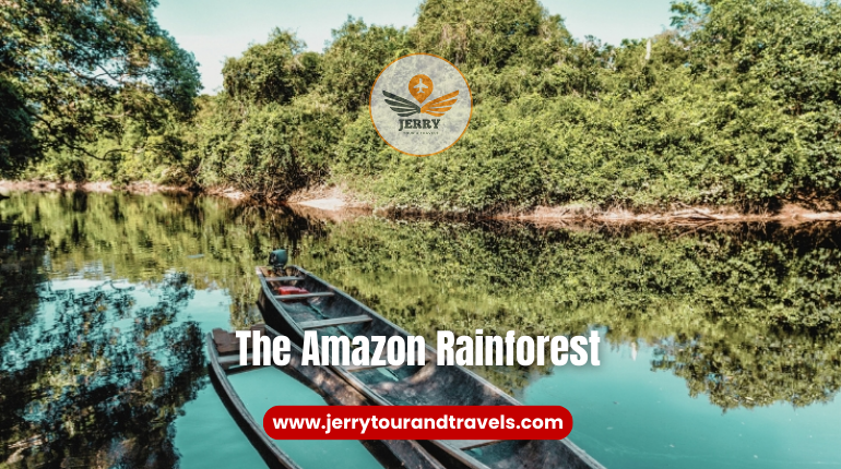 Hiking in Peru through the Amazon Rainforest, exploring its lush green canopy, diverse wildlife, and winding rivers.