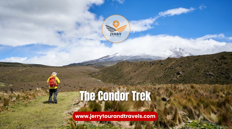 Hikers navigating rugged mountain terrain on the Condor Trek, a remote and challenging journey highlighting the essence of hiking in Ecuador.