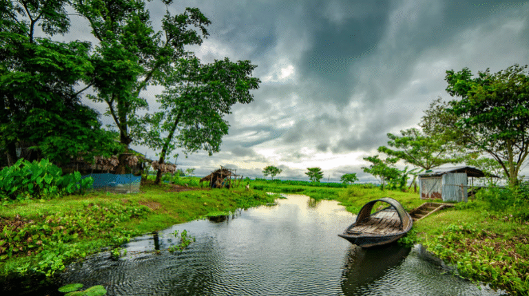 Top 10 Tourist Places in Bangladesh: Scenic view of Cox's Bazar beach, Sundarbans mangrove forest, and Srimangal tea gardens.